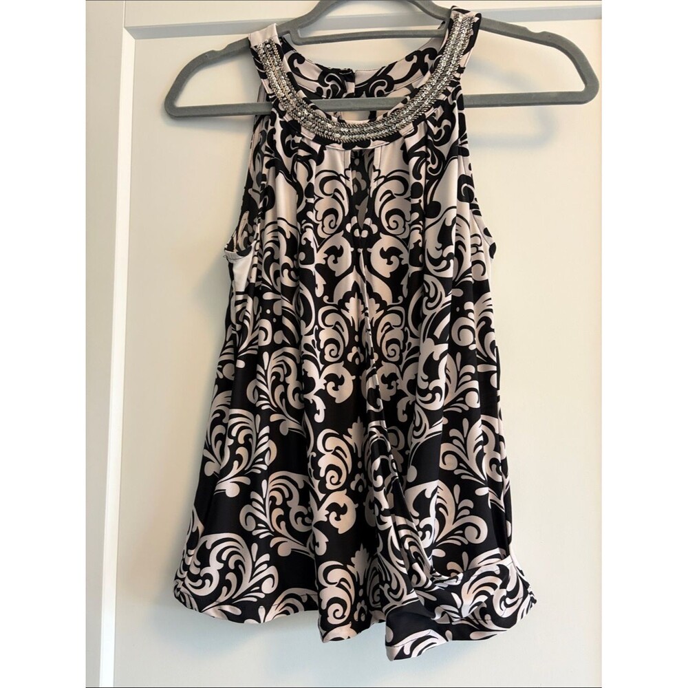 INC International Concepts Black & White Beaded Halter Tank